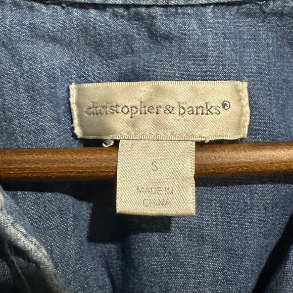 CHRISTOPHER & BANKS 100% Cotton Denim Peasant Boho Blouse Size S - Picture 4 of 5
